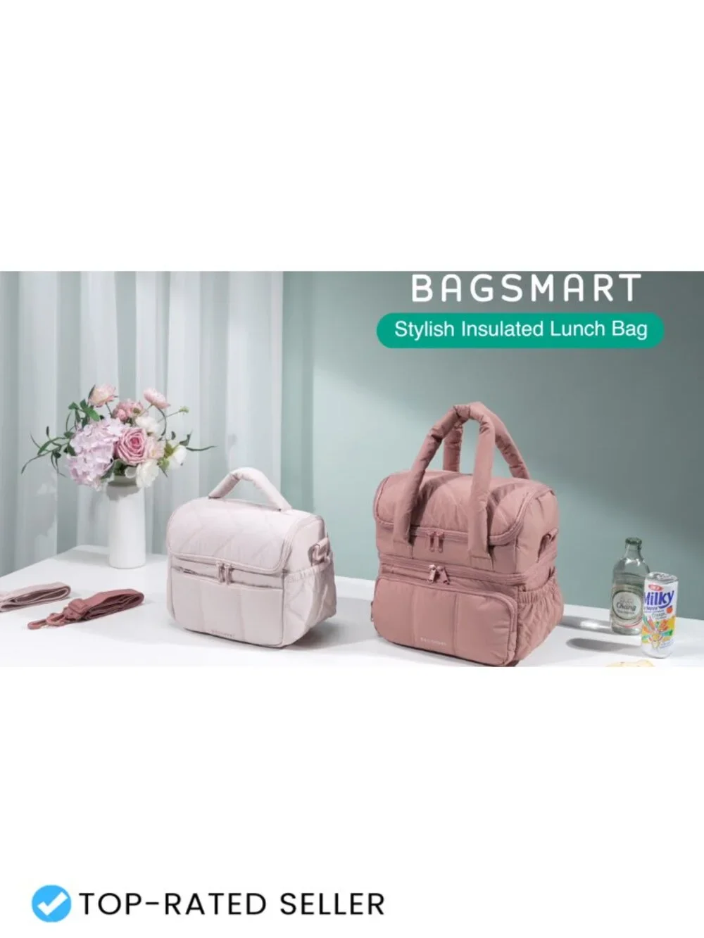 Insulated Quilted Lunch Tote, Padded Waterproof Cooler Bag for Work Picnic